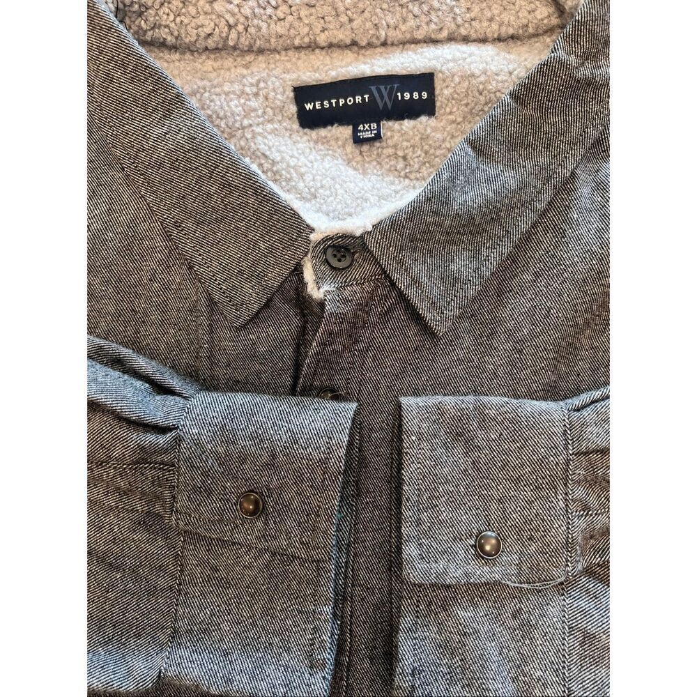 Westport 1989 Men's Sherpa-Lined Flannel Button Up Shirt Jacket Gray Size 4XB